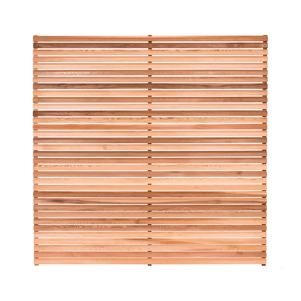 A contemporary style Cedar fence panel made from horizontal boards with gaps