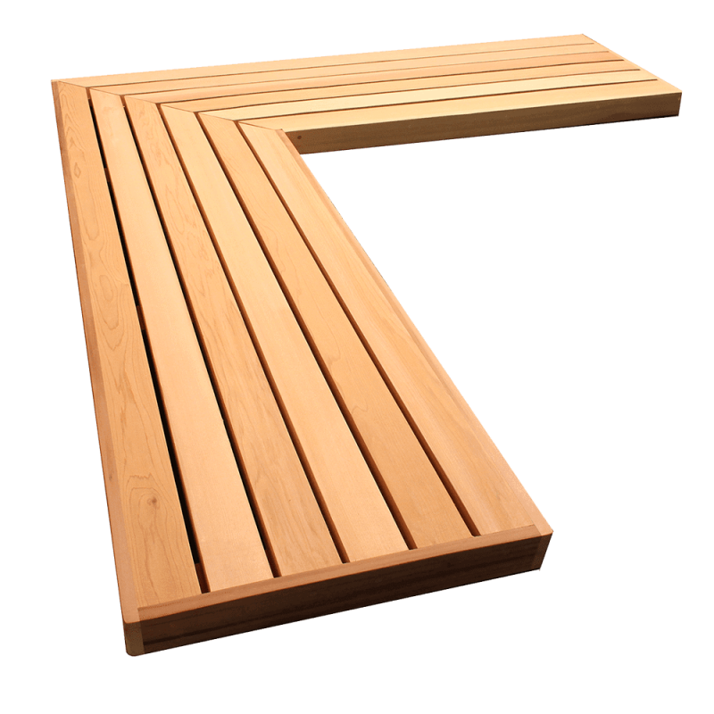 A Cedar L shaped Garden Bench Top. Can be used to make a creative L shaped Cedar floating seat if you use seat brackets.