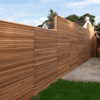 Red CEDAR SLATTED FENCING PANEL - PRIVACY SLIM