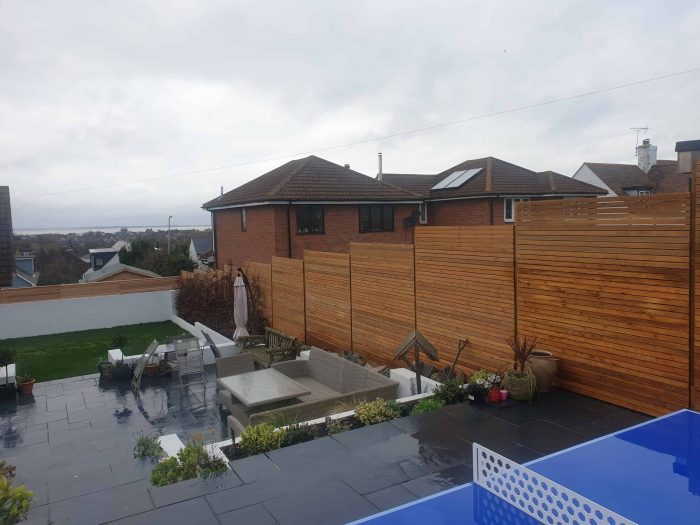 183cm Wide Treated Redwood Venetian Slatted Fence Panels