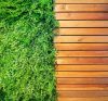 Venetian Fence Panels - close up with green wall
