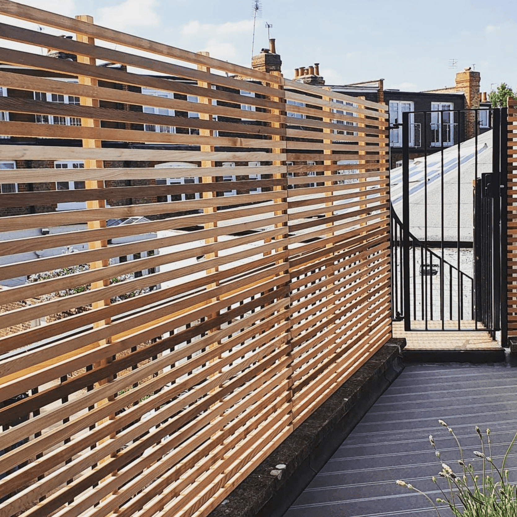 Slatted Cedar Fence Open Panel on a terrace