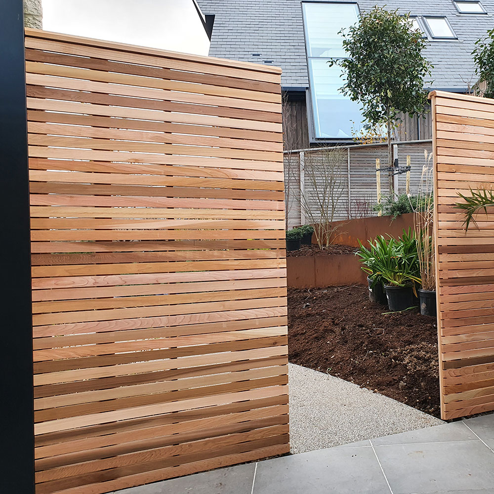 Red cedar slatted fence panel. 1m, 1.5m, 1.83m and 2.13m size Cedar battens available.
