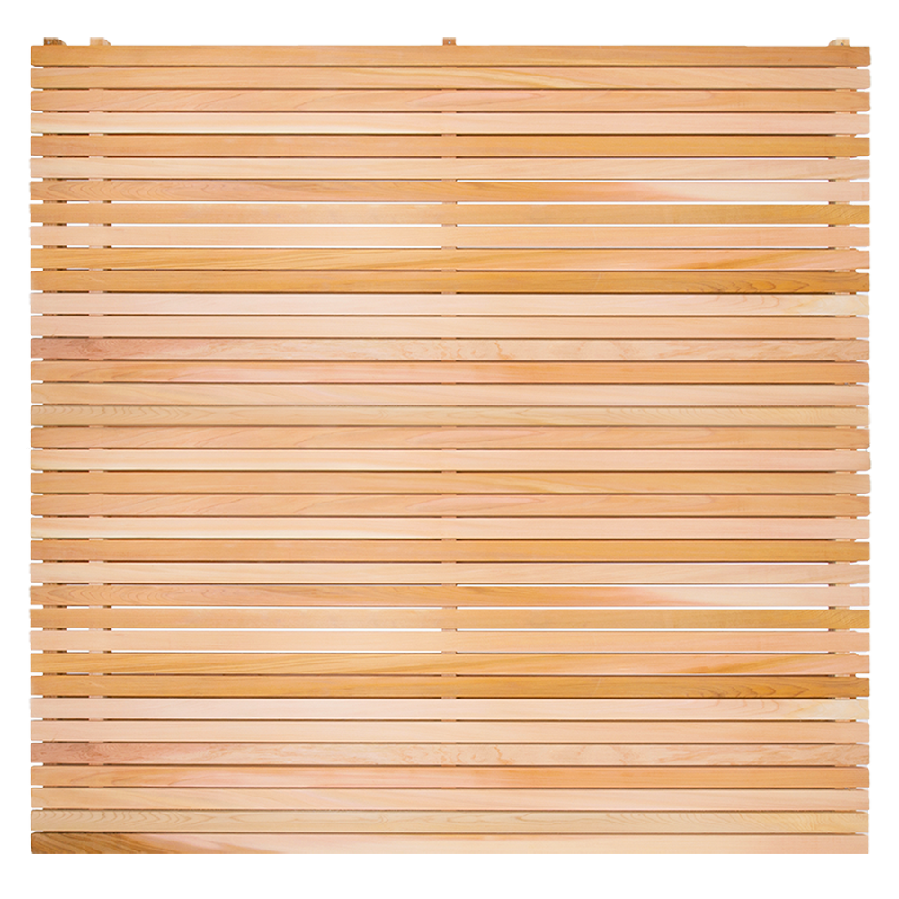 A 180cm wide by 180cm tall double sided Cedar fence panel. Hit and miss style option available.
