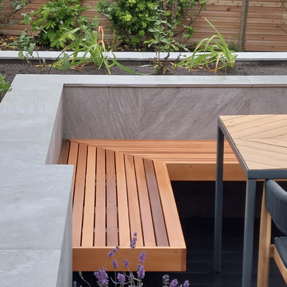 A bespoke L-shaped corner bench.