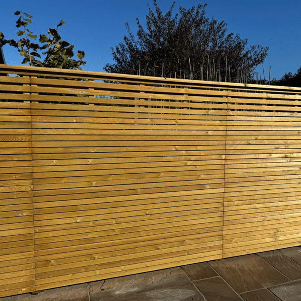 Timber slatted fence panel