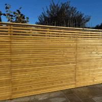 Contemporary fencing with an excellent cream tone. Has small gaps to provide light for your garden, while also allowing for high levels of privacy.