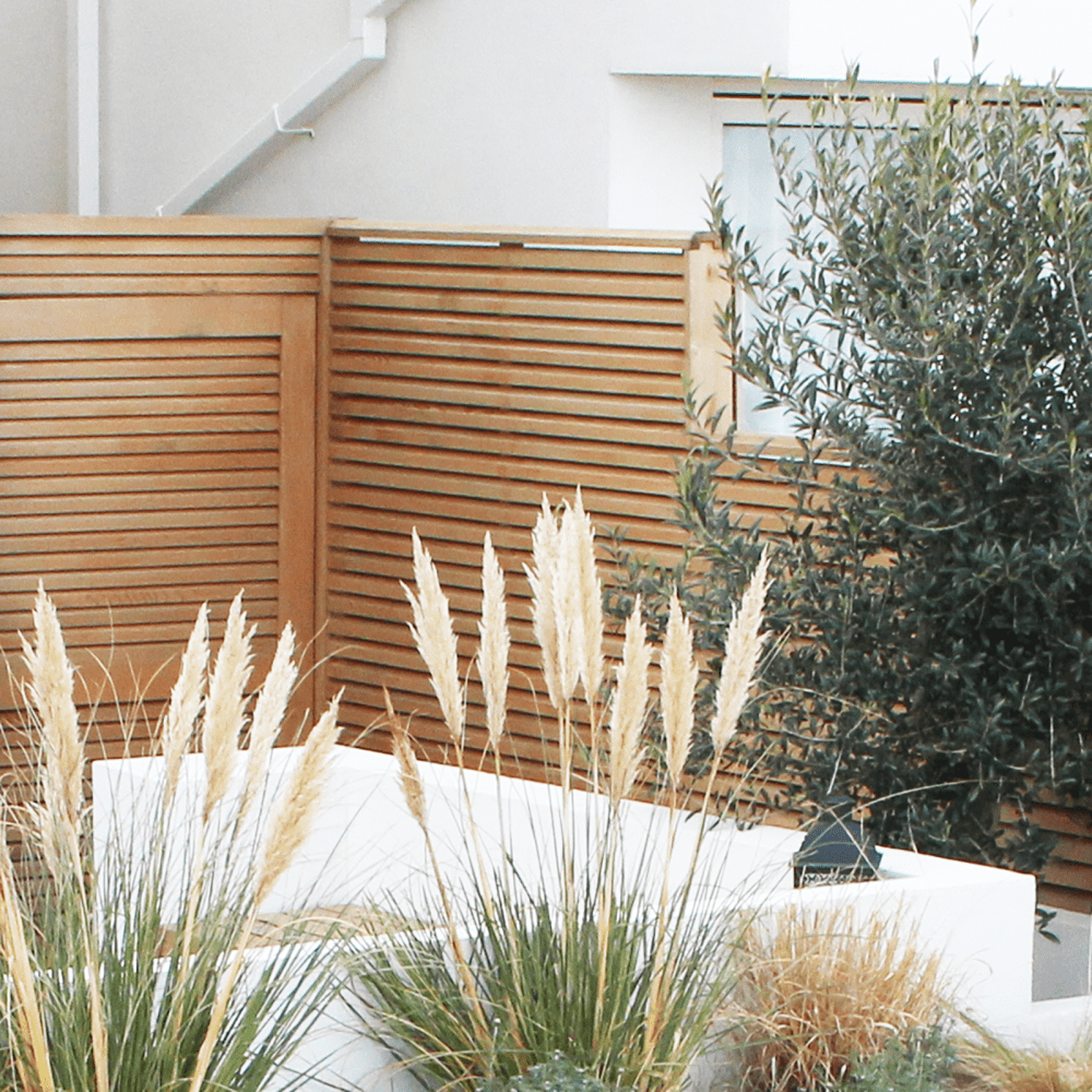 A Canadian Red Cedar gate sits as a backdrop to lovely fauna.