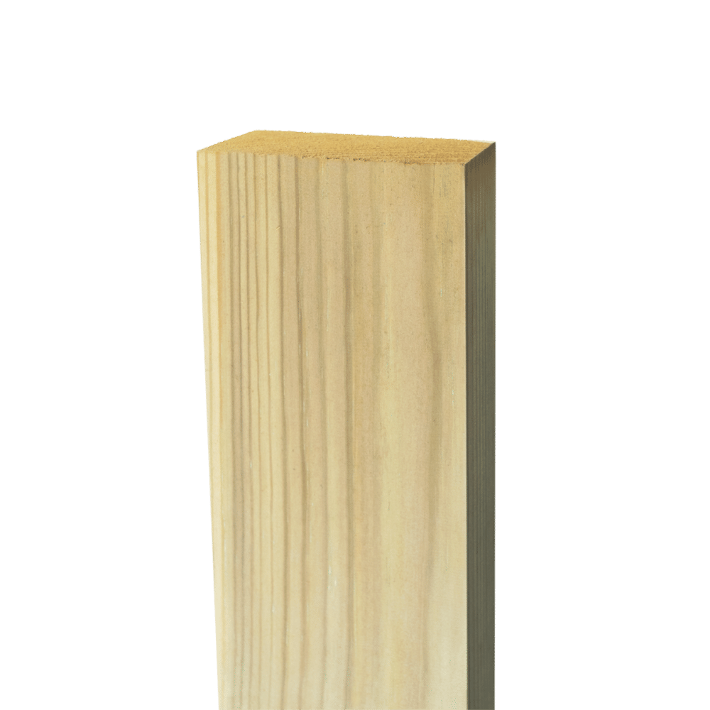 A pressure treated wall plate with a creamy, yellow hue and flat top.