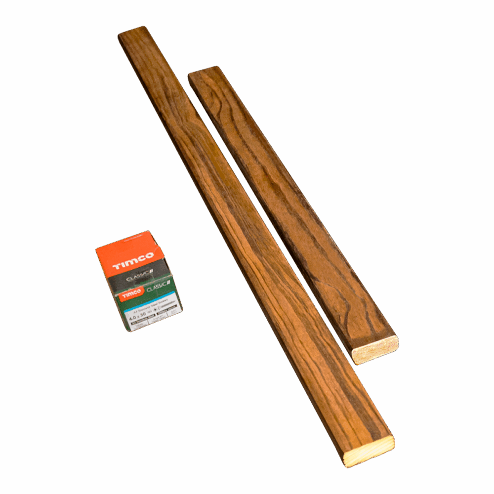 A width adjuster kit for warm teak colourguard fence panels.